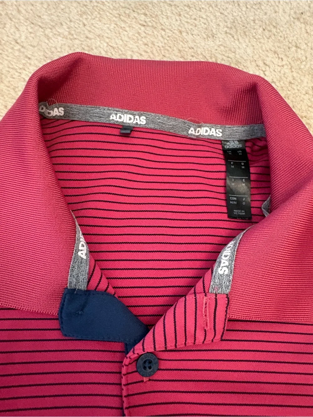 adidas Men’s Red and Black Striped Polo Shirt